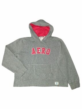 Y2K Aeropostale Women's Grey Hooded AERO‎ Sweatshirt Size Large